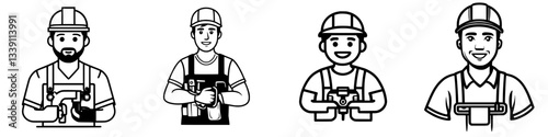 Workers preparing tools for construction projects in various poses, showcasing teamwork and professionalism in the construction industry