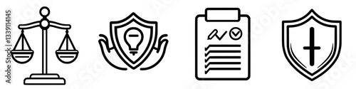 Legal symbols representing justice, security, and documentation used in various professional fields