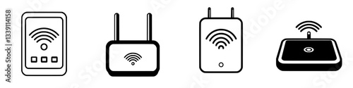 Illustrated icons representing various wireless networking devices commonly used in homes and offices