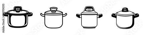 Different types of cooking pots displayed in simple design for culinary enthusiasts or home cooks