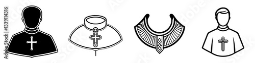 Religious symbols and attire representing various traditions in a simple design ideal for educational purposes and discussions