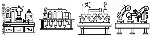 Industrial machinery with robotic arms in a modern factory setting showcasing automation and precise manufacturing processes