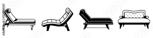 Different styles of chaise lounges displayed in a row showcasing various designs and comfort options for living spaces