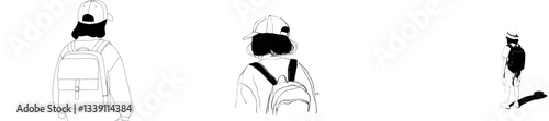 The image of a girl explorer or traveller is depicted in a hand drawn ink sketch with a retro modern logotype in engraved style