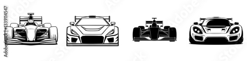 Various race cars lined up, showcasing design and speed in a digital art format