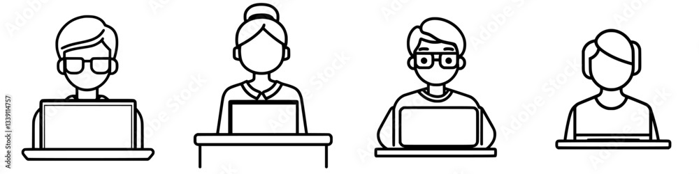 Group of diverse individuals working on laptops in a collaborative setting during a daytime session Group of diverse individuals working on laptops in a collaborative setting during a daytime session