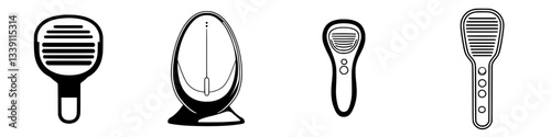 Various types of handheld devices designed for skincare treatments in a minimalist layout
