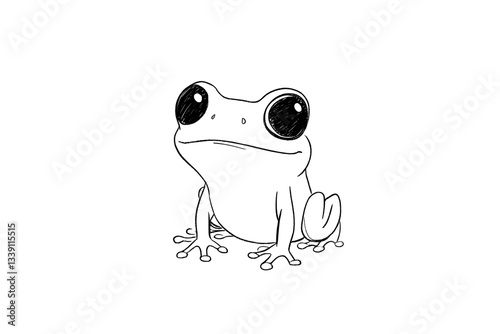 This animal art features a cute frog or toad in a vintage modern etching illustration that is also a drawing