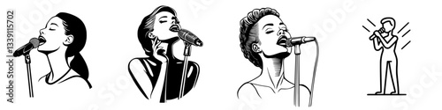 Diverse singers showcasing passion and style while performing with microphones on stage