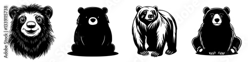 Various bear illustrations showcasing different poses and styles in a black and white design
