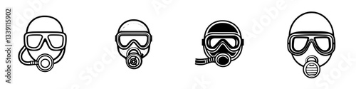 Various types of diving masks, showcasing designs for underwater exploration and safety