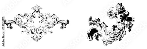 Vintage Baroque Ornamentation Featuring Intricate Modern Illustrations of Architectural Stucco Details Element