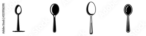 Illustrations of spoons highlighting different designs and styles in a creative layout for kitchen aesthetics and culinary art