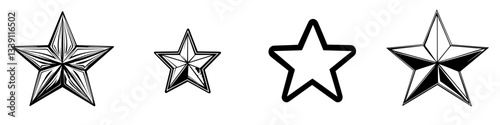 Various star designs in different styles showcasing artistic creativity and symmetry
