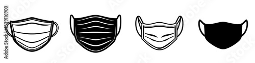 Different styles of face masks displayed in a row, showcasing various designs and shapes for protection and safety