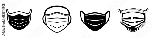 Different styles of face masks displayed in a graphic on a white background for health awareness