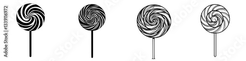 Swirling lollipops in various designs captured in black and white art exhibit