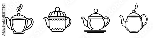Illustration of various teapots showcasing unique designs and styles