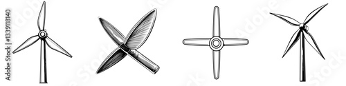 Various designs of wind turbines showcasing innovative engineering and renewable energy solutions