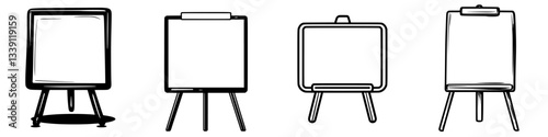 Different types of easels for artist presentations and displays in an art studio environment