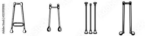 Various designs of crutches displayed against a plain background for medical support and rehabilitation