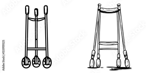 Illustration showing two distinct styles of crutches designed for support and mobility assistance in various environments