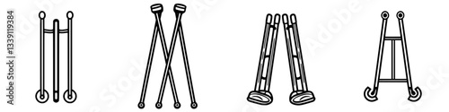 Various styles of crutches displayed on a white background, showcasing different designs and functionalities