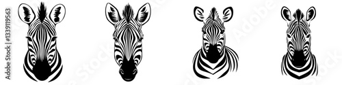 Zebras with unique stripes showcasing their distinct features in a creative design