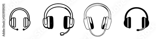 Different styles of headsets displayed in a minimalist design showcasing various shapes and features