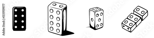 Different styles of dice arranged in a line on a plain background showcasing various designs and colors