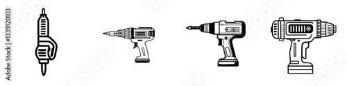 Different types of electric drills showcased in a simple and clean design for DIY projects and home improvements