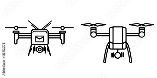 Two drones designed for package delivery and aerial photography in a modern setup