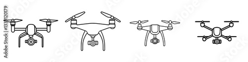 Various models of drones lined up, showcasing design differences and features of modern aerial technology