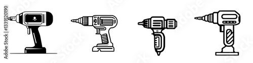 Various styles of electric drills lined up showcasing different designs and functionalities for diverse tasks