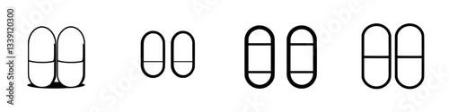 Stylized depiction of capsules arranged in various orientations on a plain background, showcasing healthcare and medication themes