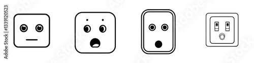 Emotive electrical outlets display various facial expressions in simple designs showcasing reactions