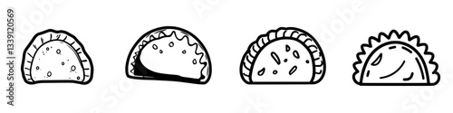 Tacos displayed in a simple line illustration featuring a variety of shapes and textures representing an authentic Mexican meal