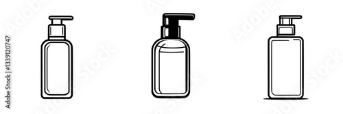 Various styles of cosmetic pump bottles illustrated for packaging and design inspiration in product marketing