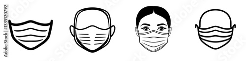 Various illustrations of people wearing face masks in different styles and perspectives during a health-conscious time