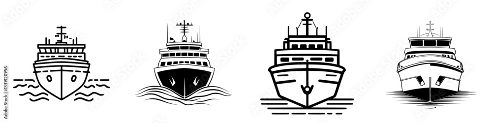 Multiple illustrations of ships navigating the water in various styles and designs showcasing maritime creativity Multiple illustrations of ships navigating the water in various styles and designs showcasing maritime creativity