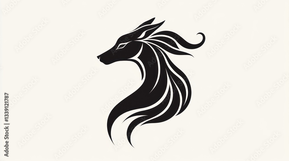 Obraz premium Elegant fox profile, stylized mane, white background, design element