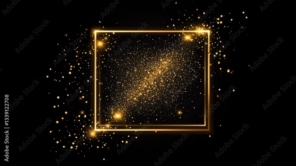 Obraz premium Elegant gold sparkle frame on black background for festive design