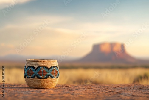 Native American Cultural Heritage Woven Basket Patterns in Monument Valley's Scenic Landscape