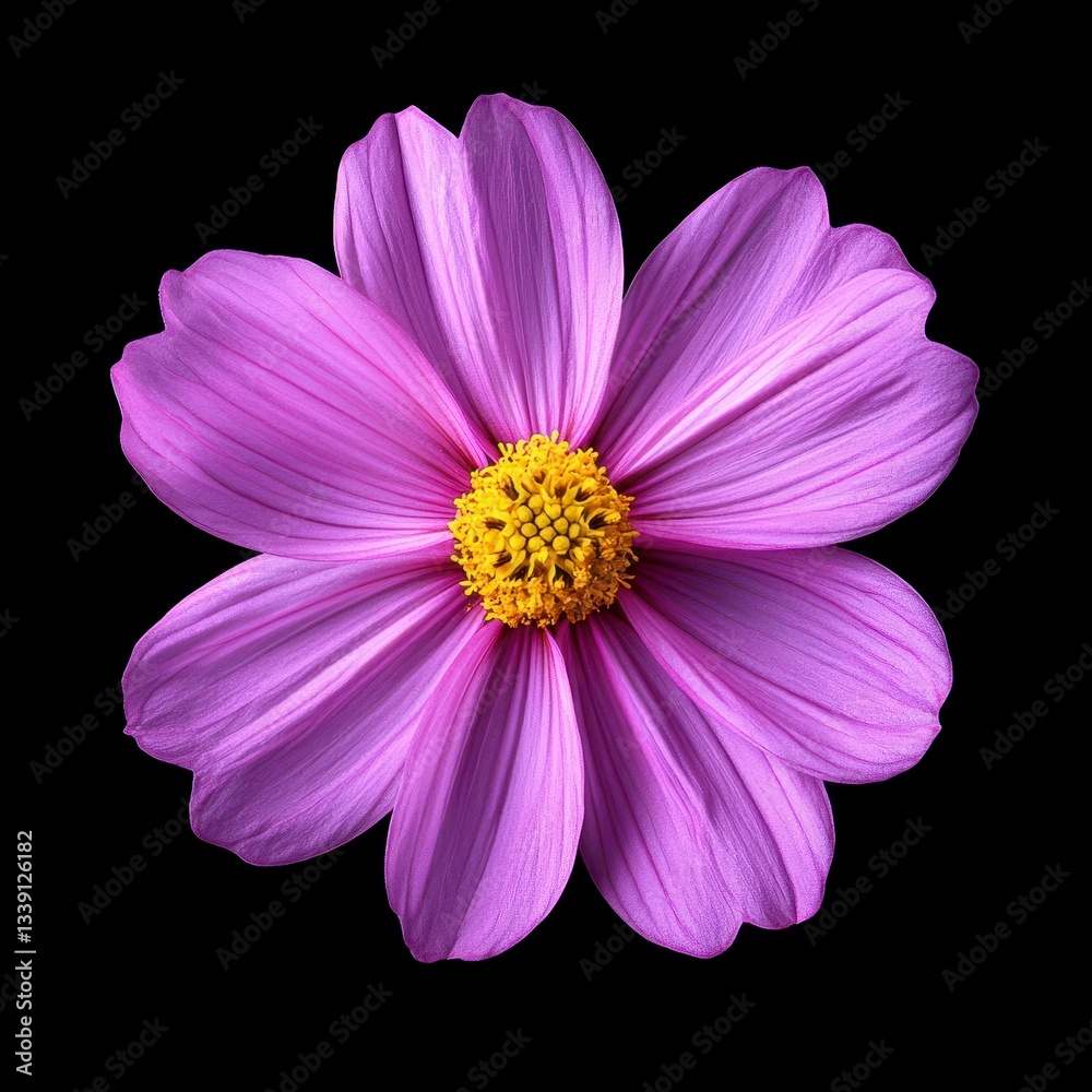 Obraz premium Purple Cosmos Flower Close Up Black Background