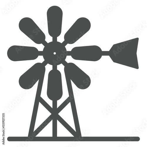 Windmill solid icon, farming field concept. Vector graphics. Wind mill tower sign on white background, glyph style icon for mobile or web design.