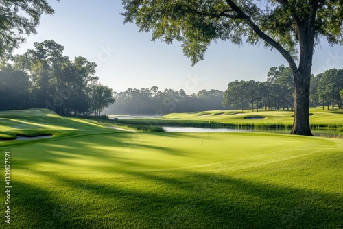 Sunrise Golf Course Lush Green Fairways and Calm Water