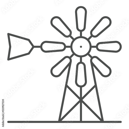 Windmill thin line icon, farming field concept. Vector graphics. Wind mill tower sign on white background, outline style icon for mobile or web design.