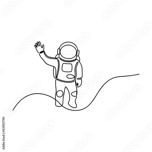 SingleLine Astronaut Drawing Space, Exploration, Cosmos, Galaxy, Universe, Wave, Hello, Minimalist, 