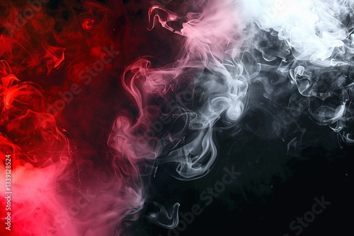 White and red smoke on a black background