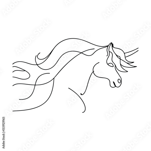 Elegant Line Art Unicorn, Singletree, Mythical Creature, Horse